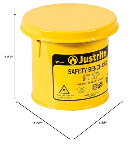 Steel Justrite Bench Can, 1L Capacity, Yellow