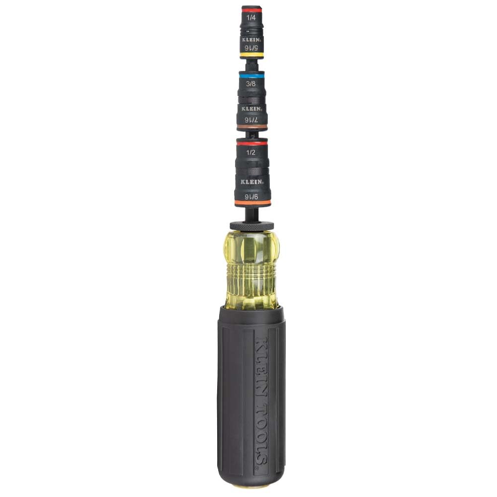 Klein Tools 32910 7-in-1 Impact Driver, SAE Impact Socket Set with Handle, Flip Socket with 1/4, 5/16, 3/8, 7/16, 1/2 and 9/16-Inch Nut Driver Sizes and 1/4-Inch Bit Holder