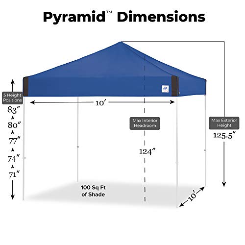 Pyramid Instant Shelter E-Z UP Canopy, 10' x 10' with Wide-Trax Roller Bag & 4 Piece Spike Set, Steel Orange