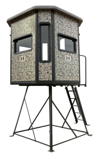 Hawk 6.55' W x 6.5' D x 6.5' T Office Hunting Assembled Insulated Steel Box Blind | Floor with Rubber Pad and Multiple One-Hand-Operable Windows | Blind w/ 5ft Elite Tower