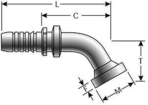 Gates GlobalSpiral 16GS-16FLC67-057 Couplings, Caterpillar Style O-Ring Flange, Zinc Plated Carbon Steel, 6.14", 67 1/2° Bent Tube, 1" ID