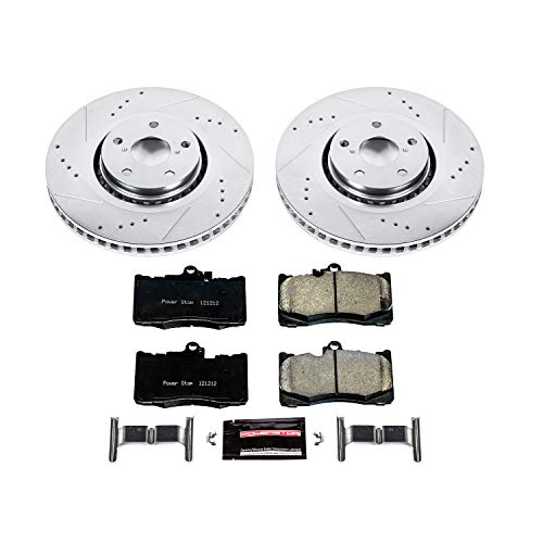 Power Stop K7687 Z23 Carbon Fiber Brake Pads with Drilled & Slotted Brake Rotors Kit