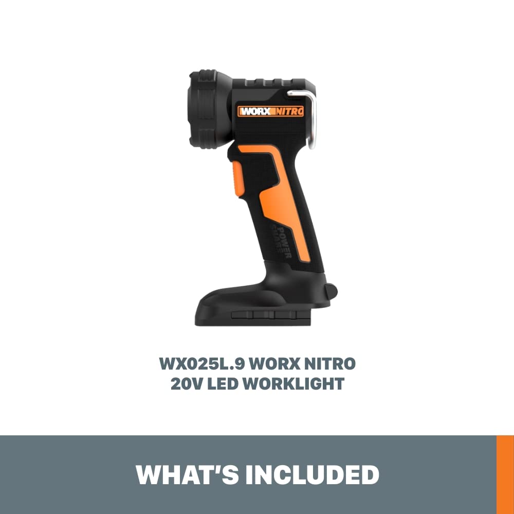 20V WORX Nitro LED Work Light PowerShare, 160/350 Lumens Portable Light, LED Flashlight with Flexible Pivoting Head WX025L.9 – Tool Only