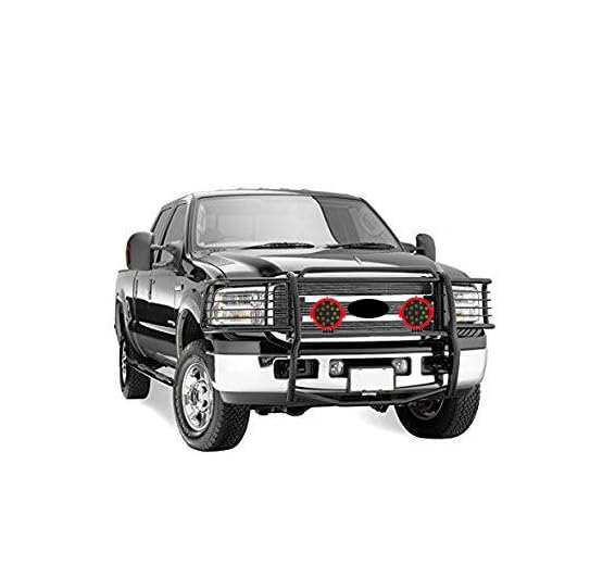 Bumper Guard Black Horse Grille brush Modular Come With pair of 7.0"Dia.LED Lights with Red Trim Rings Compatible with 1999-2007 Ford F-250/F-350/F-450/F-550 Super Duty-17FB23MA-PLR
