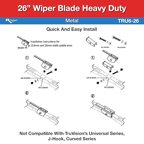 TruVision Heavy Duty 26" RV Wiper Blade – RV Designer TRU6-26 with M4 Adaptor – High-Performance Rubber Element, Easy Installation