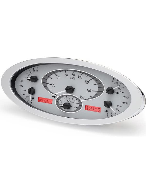 Dakota Digital VHX-32F-S-R Analog Dash Gauge System Compatible with 32 Ford Car Silver Alloy Red Backlighting