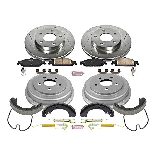 Power Stop K15162DK Z23 Carbon Fiber Brake Pads with Front and Rear Drilled & Slotted Brake Drums Kit