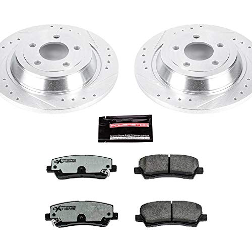 Power Stop K6813-26 Z26 Carbon Fiber Brake Pads Rear with Drilled & Slotted Brake Rotors Kit For Ford Mustang 2015-2022 [Model Specific]