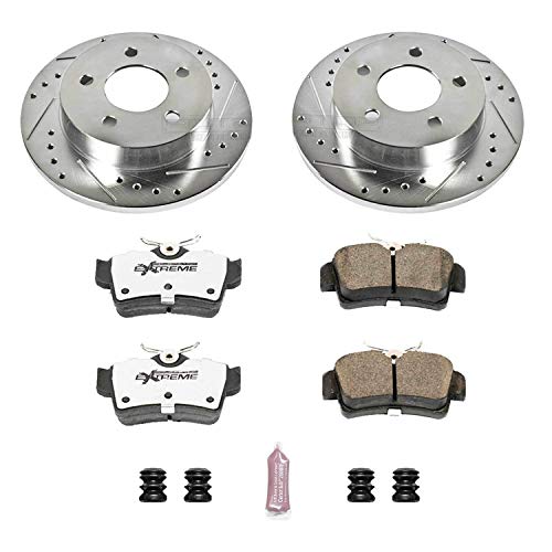 Rear Power Stop K1303-26 Z26 Carbon Fiber Brake Pads with Drilled & Slotted Brake Rotors Kit For Ford Mustang 1994-2004 [Model Specific]