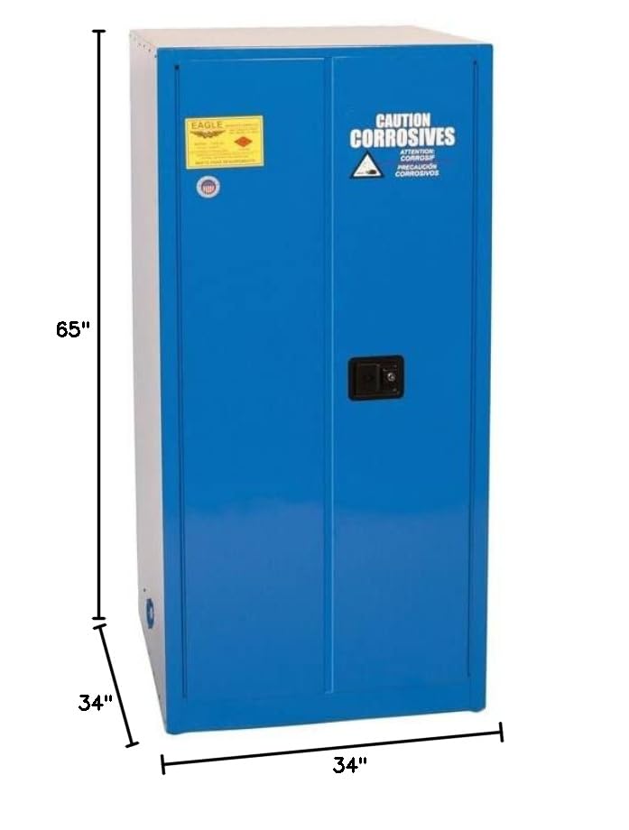 2 Door, 60 Gallon, Metal Corrosive Safety Cabinet, Manual Close, Blue - CRA62X