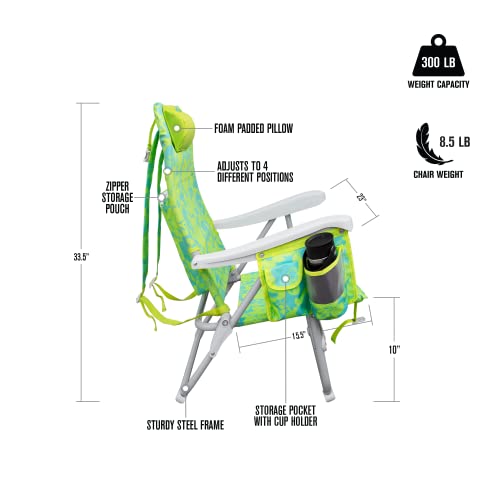 Hurley Beach Outdoor Standard Backpack Chair, One Size, Acid Green