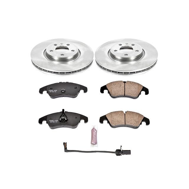 Power Stop KOE6133 Front Replacement Brake Kit-OE Brake Rotors & Ceramic Brake Pads and 1 Front Sensor Wire For A4, A4 Quattro, A5, A5 Quattro, A6, A6 Quat, Q5, allroad [Model Specific]