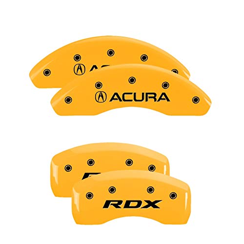 Brake Caliper Covers MGP - Compatible with 2019-2025 Acura RDX (Requires 18"+ Wheels) Powder-Coated Finish, 4 PCS Front and Rear (Yellow - Acura/RDX Engraving)