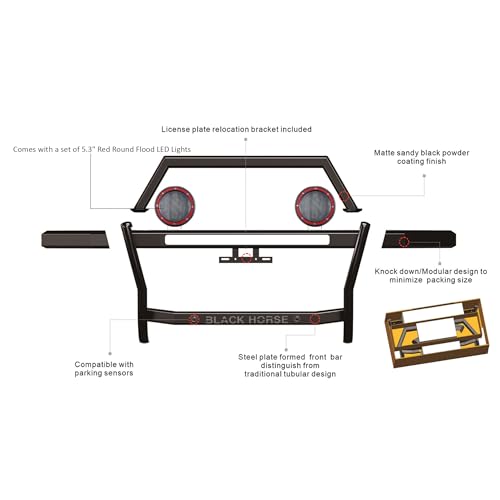 Rambler Black Horse Grille Guard Kit Modular Black Compatible with 2024-2024 Toyota Tacoma-RAGT02-PLFR