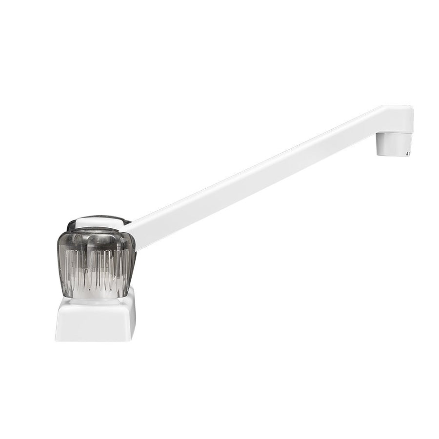 Dura Faucet RV Swivel Kitchen, Galley or Bar Faucet DF-PK640S-WT with Smoked Acrylic Knobs (White)