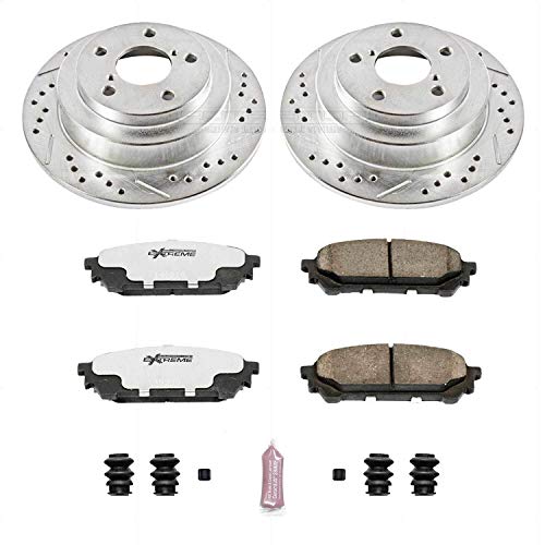 Power Stop K447-26 Z26 Carbon Fiber Brake Pads Rear with Drilled & Slotted Brake Rotors Kit For Saab 9-2X 2005-2006, Subaru Forester 2004-2008, Subaru Impreza 2003-2007 [Model Specific]