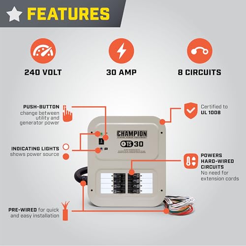 30-Amp Champion Power Equipment Indoor-Rated Manual Transfer Switch with 25-Foot Generator Power Cord and Weather-Resistant Power Inlet Box