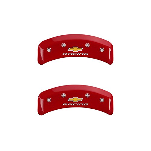 MGP Set of 4 Caliper Covers 13013SBRCRD, Engraved Front and Rear: Chevy Racing, Red Powder Coat Finish, Silver Characters
