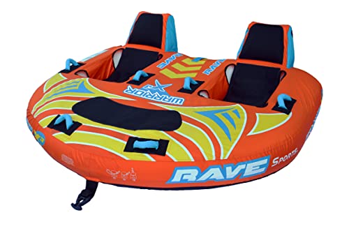 RAVE Sports Inflatable Warrior X3 Towable Tube, 1-3 Riders, Two Hammock-Style Seats with Backrests, Middle Rider Lying Down, Durable Nylon Cover, Neoprene Padding, Boat Towables-Tubes