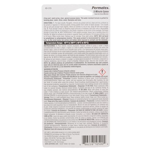 5 Minute Permatex Epoxy, Single-Use Syringe for General Purpose Creates a Hard, Rigid Bond for Coating in Minutes - Resin epoxy is Resistant to Water and solvents, and All-Purpose