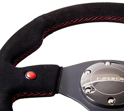 NRG Innovations Reinforced NRG-RST-007S Steering Wheel- 320mm Sport Steering Wheel with Black Soft Suede Wrapped with Red Stitching