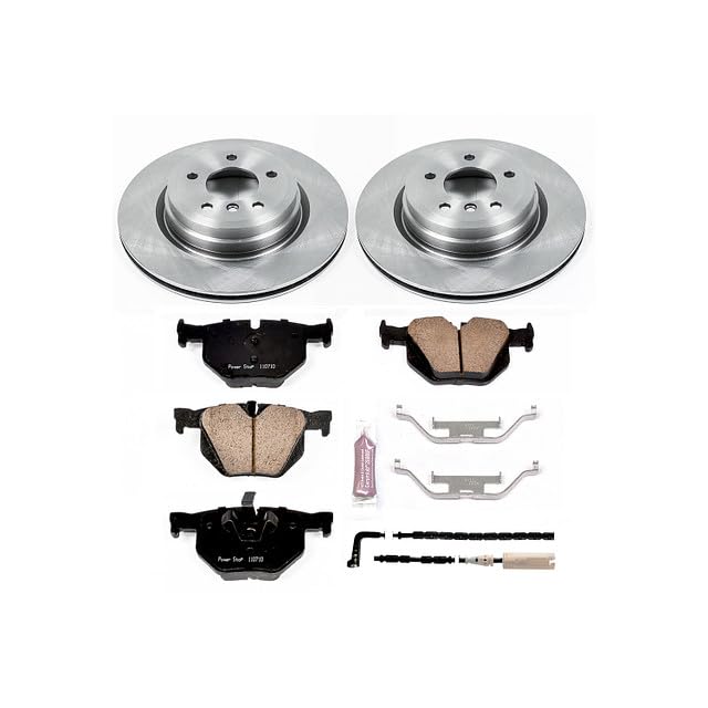 Power Stop Autospecialty KOE045 Rear Replacement Brake Kit-OE Brake Rotors & Ceramic Brake Pads and 1 Rear Sensor Wire For 3, 33, 335d, 335i, 335i xDrive, 335xi [Model Specific]