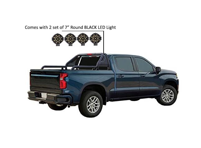 Gladiator Roll Bar Black Horse incl. Pair of 7.0" Dia. Led Lights w/Black Trim Rings Modular Black Compatible with Universal Roll Bar for 1/2 Ton Trucks (GM-Ford-Dodge- Tundra) -GLRB-01B-PLB