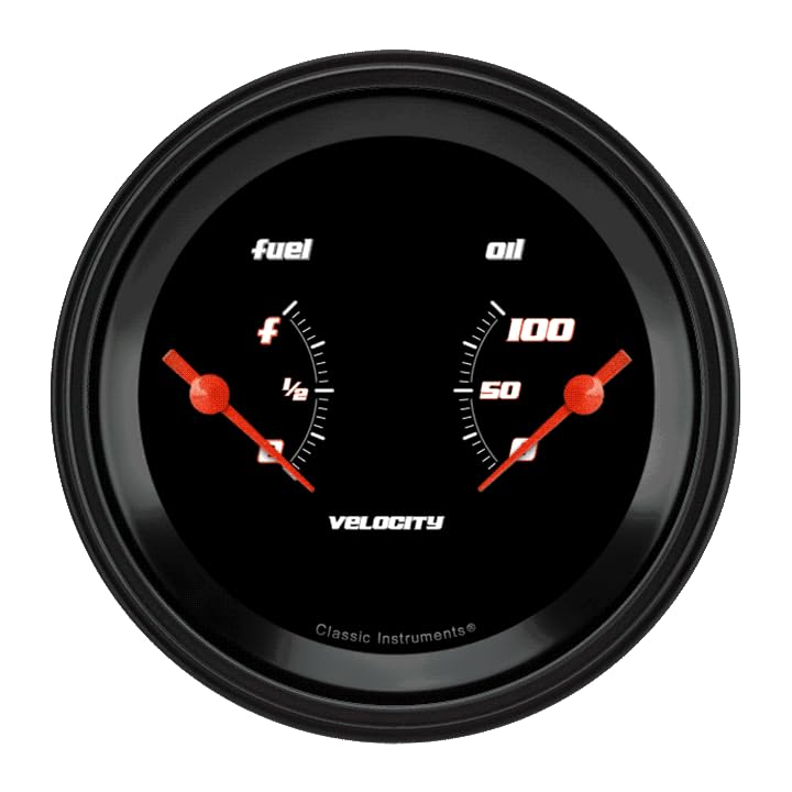 Velocity Black Classic Instruments VS72BBLC Dual Gauge - Fuel Gauge & Oil 3 3/8""