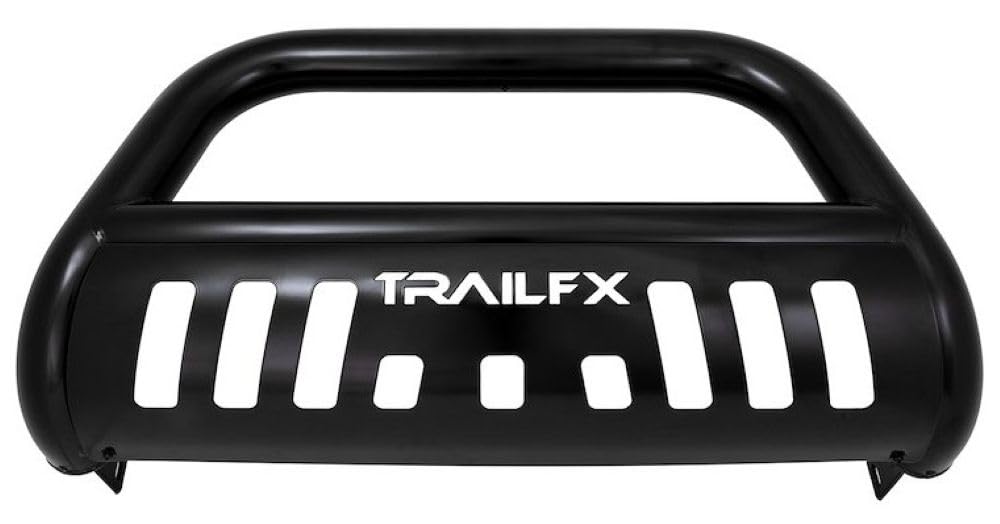 B0029B TrailFX Bull Bar Fits Chevrolet Colorado 2015-2022 Tubular 3 Inch Black Powder Coated Steel, with Skid Plate, Holes for Optional Lighting