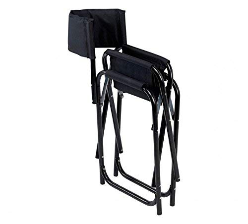 Tall E-Z UP Directors Chair, Seat 31” High, Padded Armrests and Storage Bag, Black