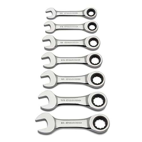 12 Pt. GEARWRENCH Stubby Ratcheting Combination Wrench Set, SAE - 9507D 7 Pc.