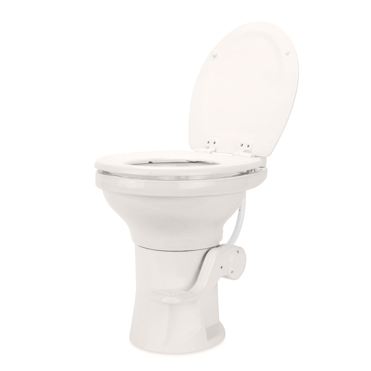 Camco Ceramic Premium Camper/RV Toilet - Features Gravity Flush System w/Convenient Foot Pedal - Full-Sized Ergonomic Design w/18" Chair Height - Soft-Close Wood Seat & Lid - Bone (41715)