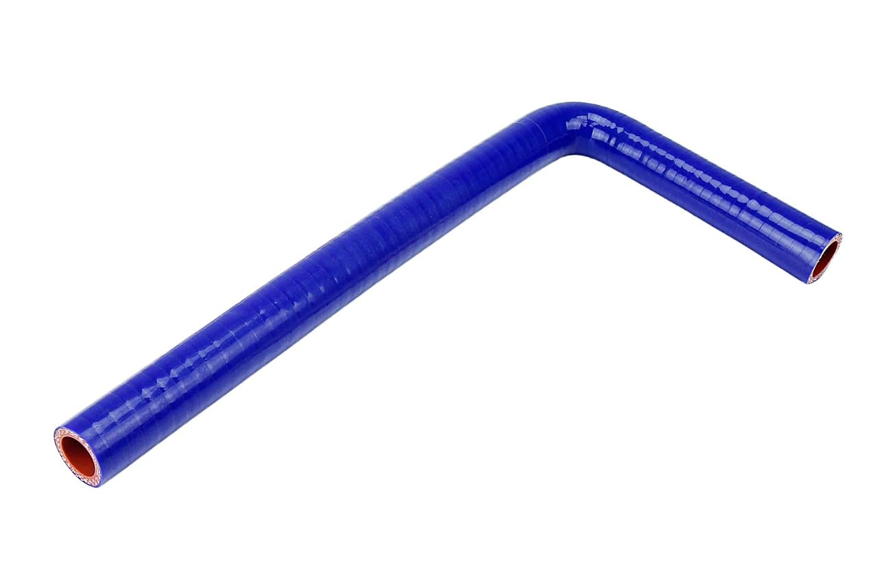 High Temperature HPS HTSEC90-038-L5x60-BLUE 4-ply Polyester Silicone Elbow Coupler Hose, 90 Degree, 3/8" ID, 5 mm Wall Thickness, 5" and 60" Leg Length, Blue