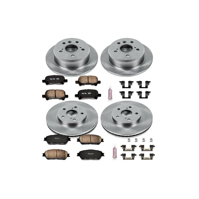 POWERSTOP Front and Rear KOE5482 Autospecialty Replacement Brake Kit with Brake Rotors and Ceramic Brake Pads For 2005-2007 Toyota Avalon | 2005 2006 Toyota Camry 6 cyl. | 2004-2008 Solara