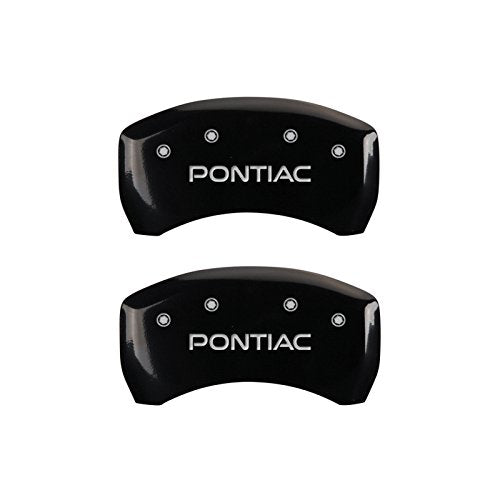 Caliper Covers MGP 18011SPOPBK (Black Powder Coat Finish, Engraved Front and Rear: Pontiac, Silver Characters, Set of 4)