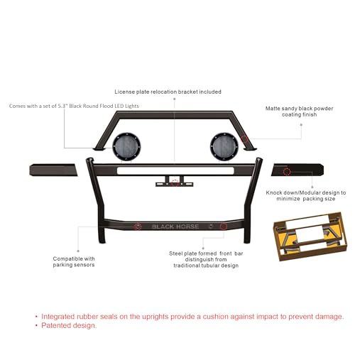 Rambler Black Horse Grille Guard Kit Modular Black Compatible with 2019-2023 Ram 1500-RAG1R02-PLFB