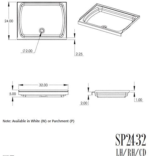 24" x 32" Lippert Replacement White Shower Pan with Right Drain for RVs, Manufactured Homes, Travel Trailers, 5th Wheels, and Motorhomes - 210371