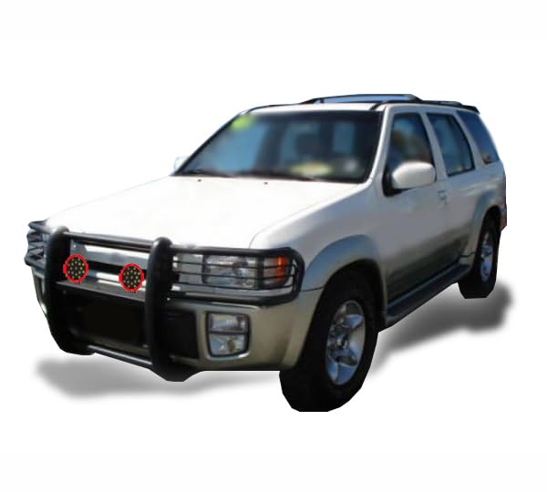 Bumper Guard Modular Black Black Horse Grille brush Come With pair of 7.0"Dia.LED Lights with Red Trim Rings Compatible with 1997-2003 Infiniti QX4|1996-2004 Nissan Pathfinder-17NE23MA-PLR