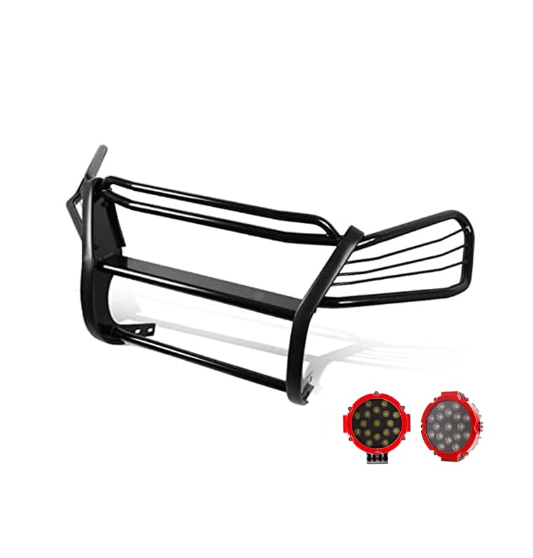 Black Horse Grille Brush Bumper Guard Black Modular Come with Pair of 7.0" Dia.LED Lights with Red Trim Rings Compatible with 1997-2001 Honda CR-V-PG24001MA-PLR