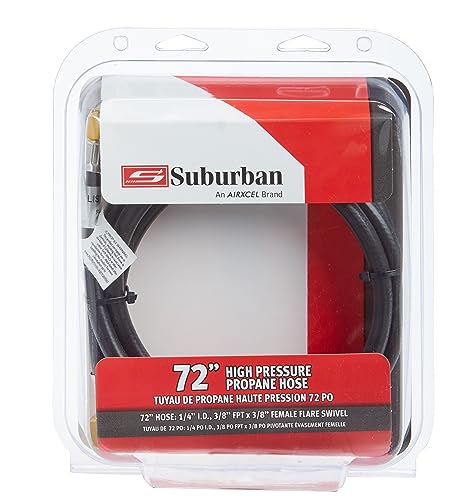 LP-PT72HP Suburban 72" High Pressure Propane Hose, 1/4" I.D. with 3/8" FPT x 3/8" Female Flare Swivel Nut for Safe Gas Transfer in RV