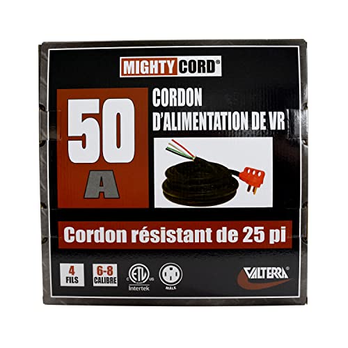 Mighty Cord Valterra A10-5025END 50 Amp Non-Detachable Power Cord w/Handle - 25', Red