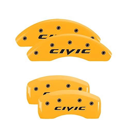 Brake Caliper Covers MGP - Compatible with 2022-2025 Honda Civic - 4 PCS Front and Rear, Powder-Coated Finsh (Yellow - Civic 2015 Engraving)