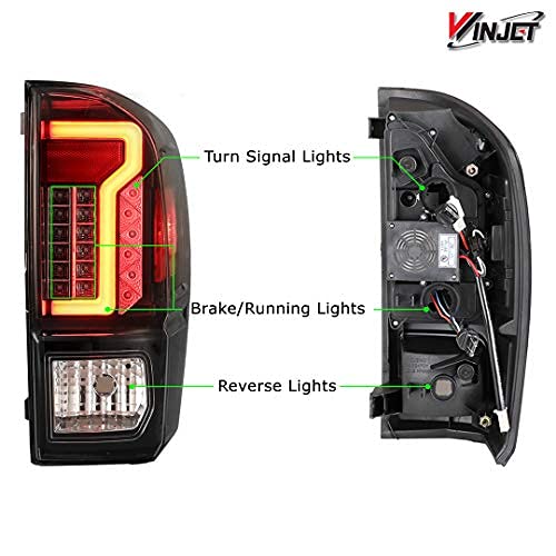 Off Road Series Winjet LED Tail Lights Assembly with Turn Signal for 2016-2022 Toyota Tacoma, Plug and Play, Black/Clear, 1 Pair