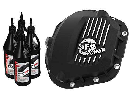 aFe Power 46-71101B Dana 60 Pro Series Front Differential Cover Black w/Machined Fins & Gear Oil
