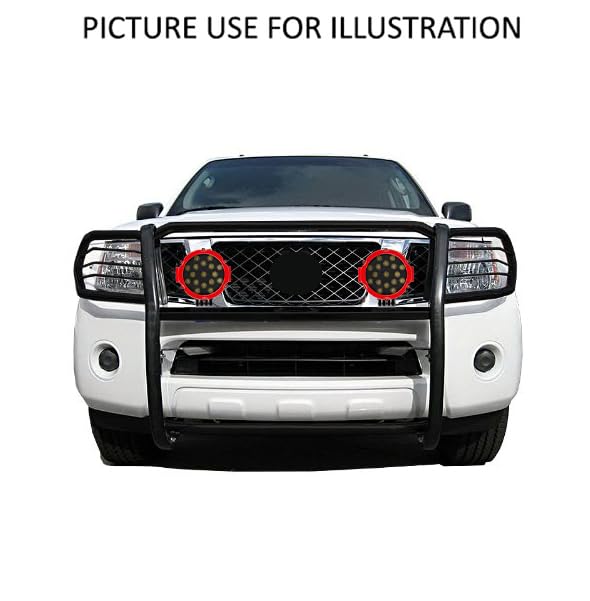 Bumper Guard Black Horse Grille brush Modular Come With pair of 7.0"Dia.LED Lights with Red Trim Rings Compatible with 2005-2021 Nissan Frontier|2005-2007 Nissan Pathfinder-17A110200MA-PLR