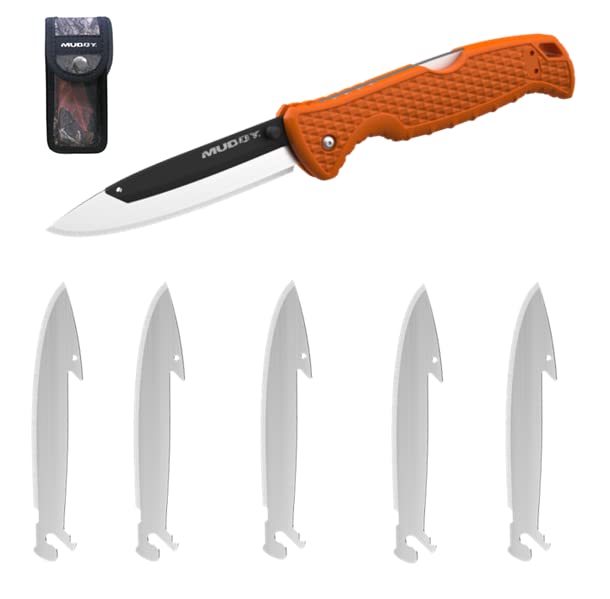 3.5" Muddy REPLACE-A-BLADE KNIFE / 5 BLADES + POUCH, Orange