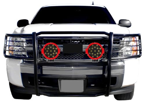 Bumper Guard Black Horse Grille brush Modular Come With pair of 7.0"Dia.LED Lights with Red Trim Rings Compatible with 2007-2013 Chevrolet Silverado 1500-17A035700A2MA-PLR