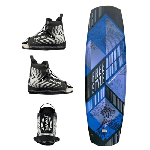 Rave Sports Wakeboard and Bindings Package Freestyle with Striker Boots, Blue/Black
