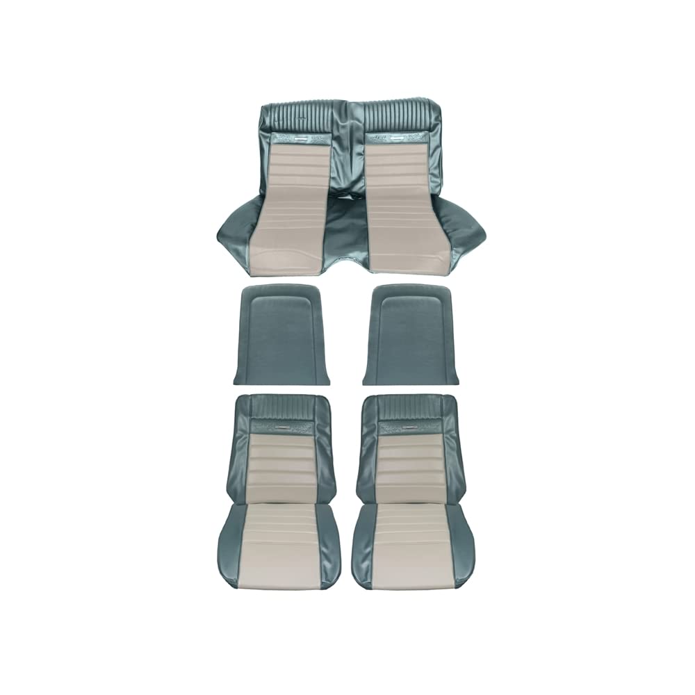 66 Pony Upholstery Scott Drake - Aqua/White (66CP-P-FULL-AQ)
