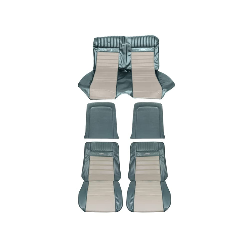 66 Pony Upholstery Scott Drake - Aqua/White (66CP-P-FULL-AQ)